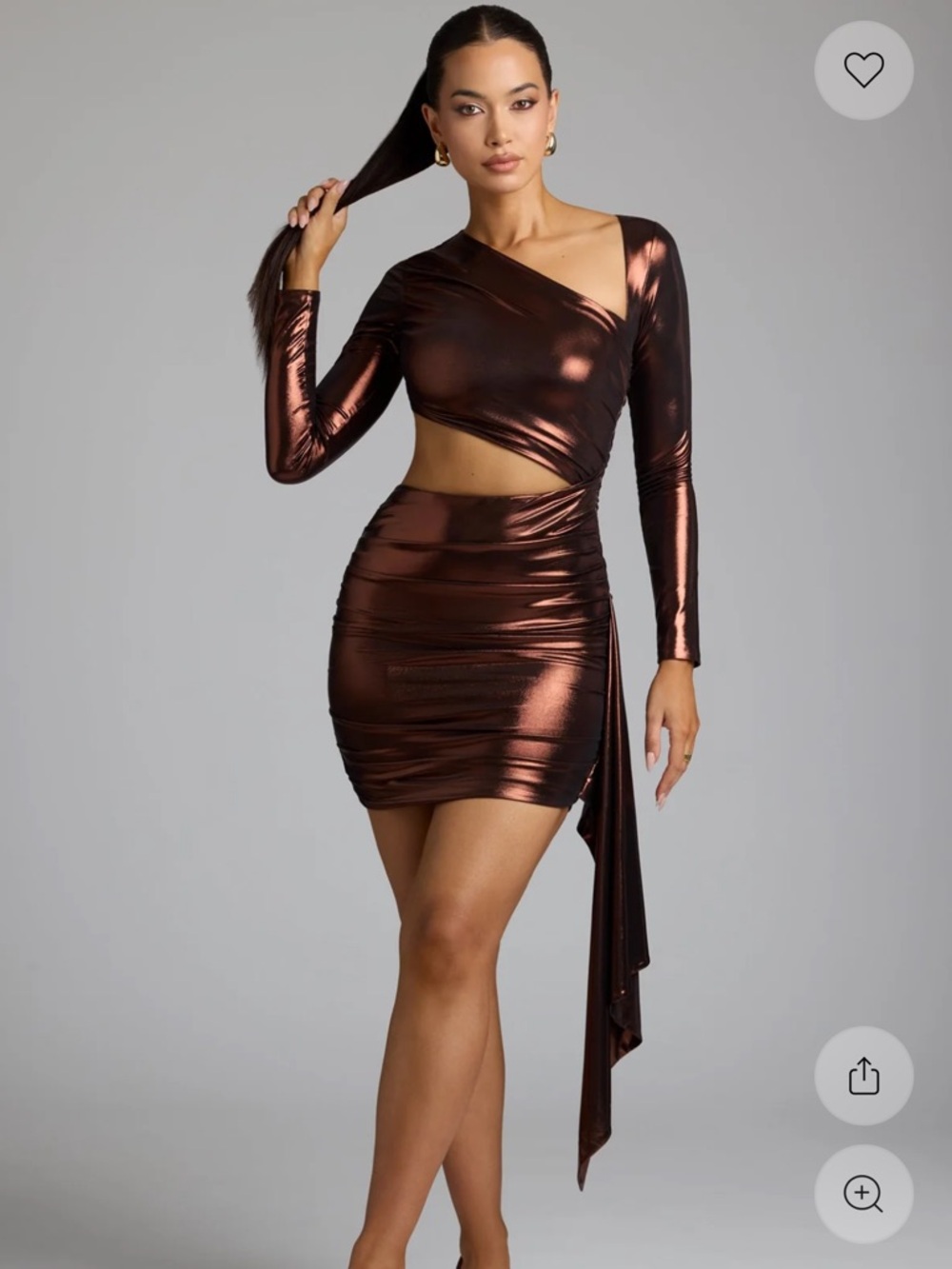 Oh Polly Metallic Bronze Long Sleeve Wrap Dress